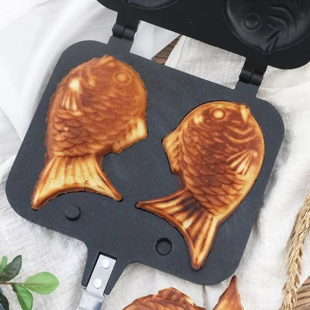 Non-stick Dobbelsidet Taiyaki Fiskform Vaffeljern Støbejernsform til Hjemmebrug Gasblus Madlavningsform til Taiyaki og Snacks