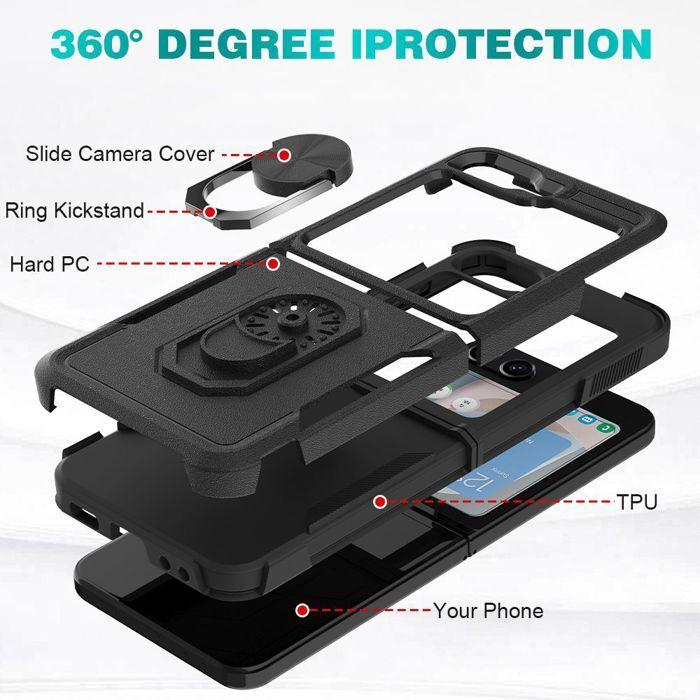 Protective Case - BOOLING - for Samsung Galaxy Z Flip 7 FE - Rigid Shockproof - Black - 360° Stand
