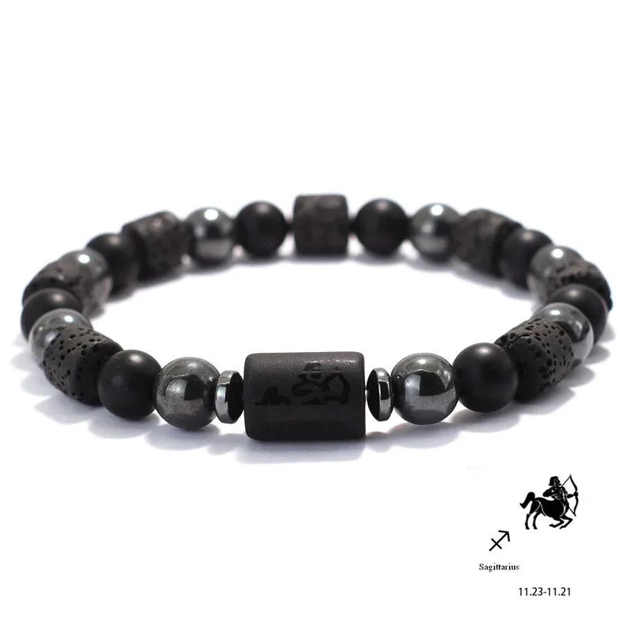 Unique Twelve Constellations Bracelet Men Women Natural Volcanic Rock Onyx Hematite Beaded Healing Braslet Leisure Couple Joias