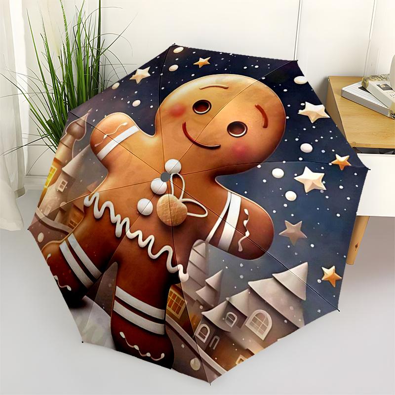 

Gingerbread Man Themed Travel Umbrella 8 Ribs Automatic Opening and Closing, Portable Folding Design, Compact and Stylish Umbrella Suitable