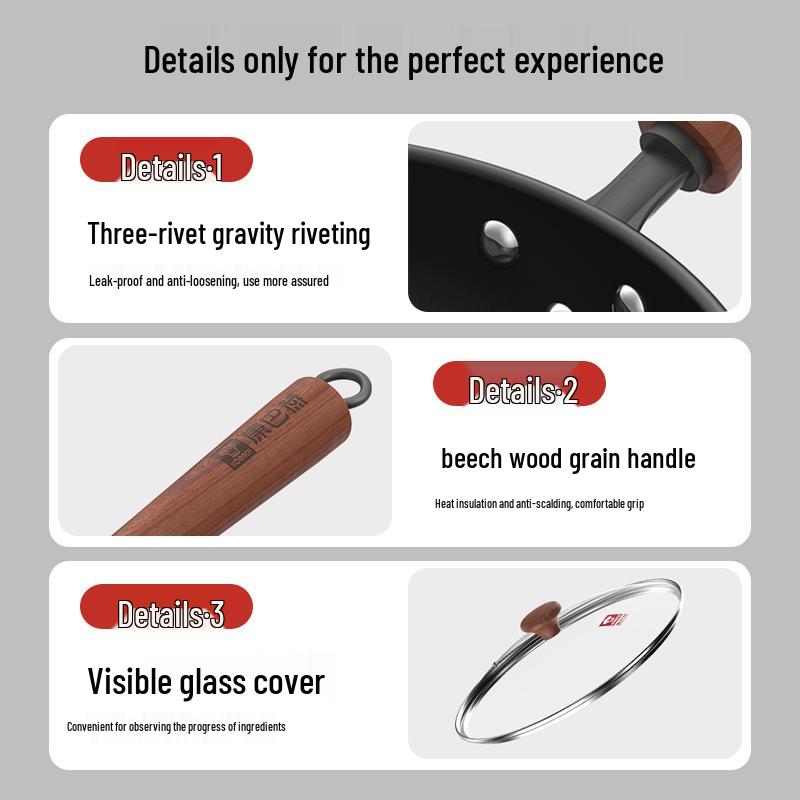 KOBACH 32cm Non-Coated Refined Iron Wok