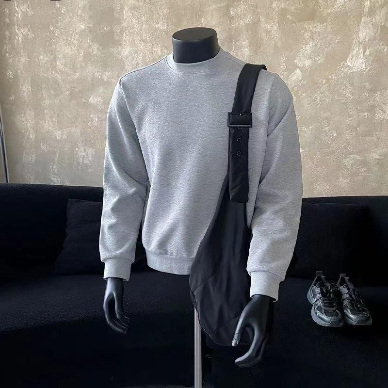 

Модная американская простая повседневная свободная осенняя мужская футболка с круглым вырезом и длинными рукавами, универсальный свитшот, удобный пуловер S серый