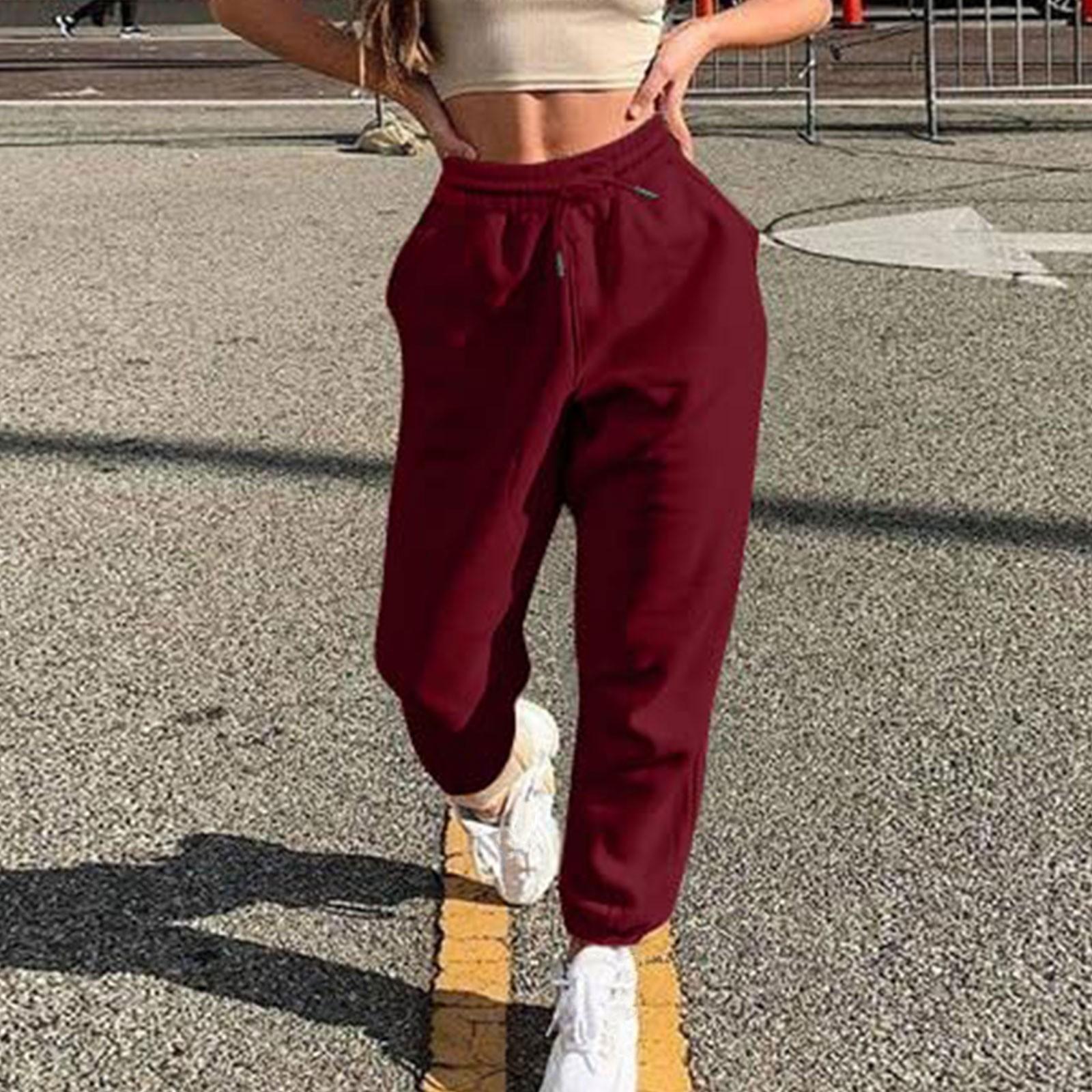 

Женские модные спортивные однотонные повседневные спортивные штаны с карманами и шнурком XL винный