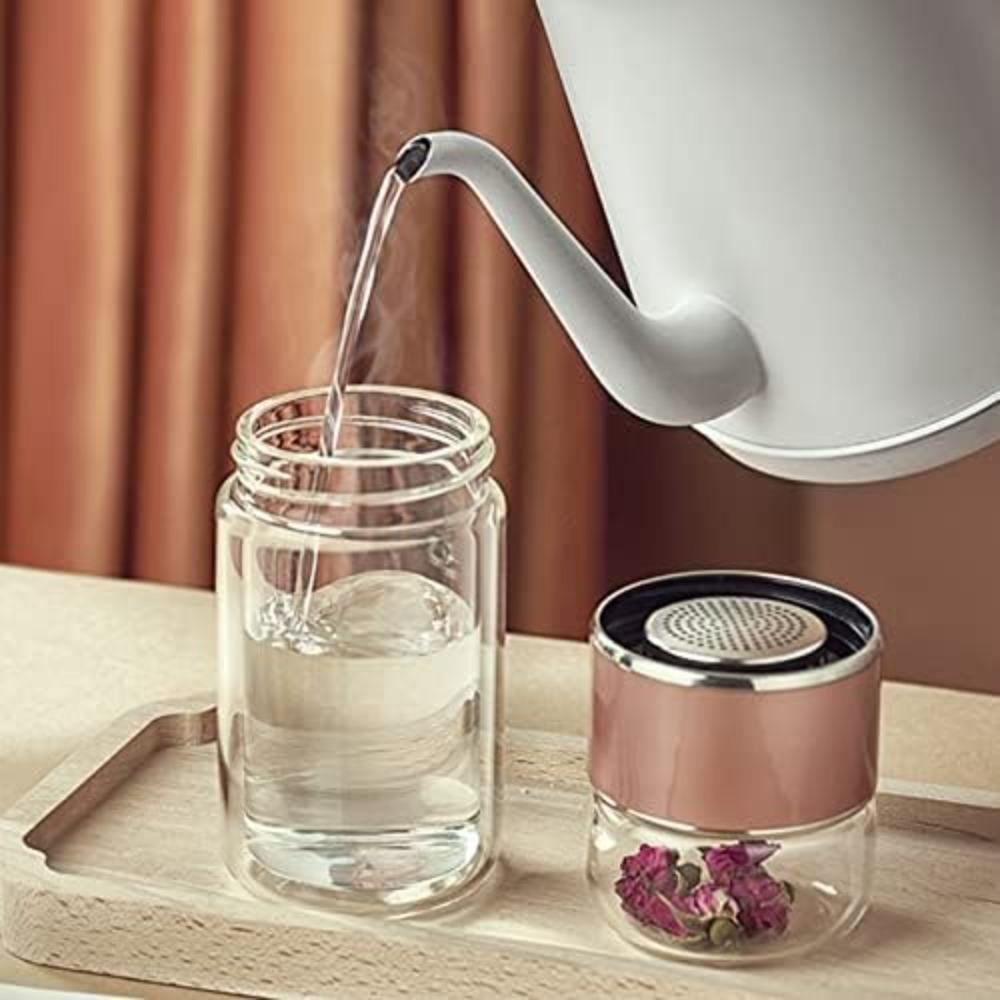420ml Tea Strainer Cup, Double Walled Stainless Steel Leak Proof Glass Water Bottle, Suitable for Tea Leaves and Flower Tea.