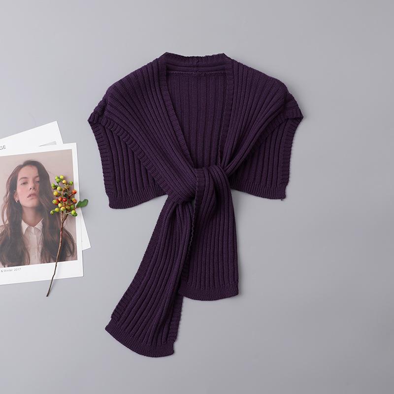 

Женская шаль из смеси шелка и шерсти, теплая и универсальная, с искусственным воротником, осенний внешний шарф, маленькая накидка One size темно-фиолетового