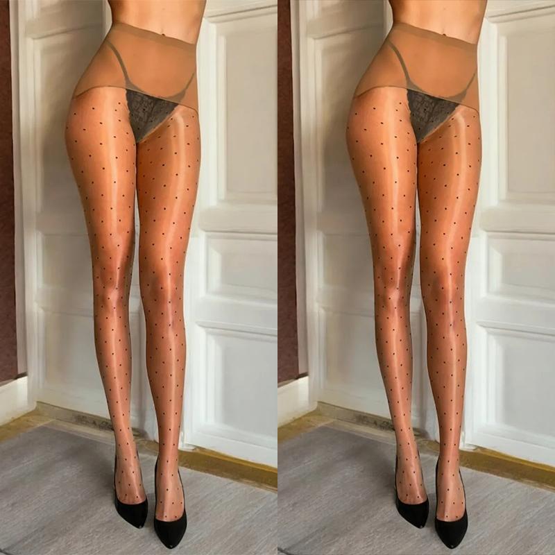 Sexy Seamless Crotch Tights For Women Elastic Waist Polka Dot Pantyhose Summer Thin Stockings Trendy Clubwear
