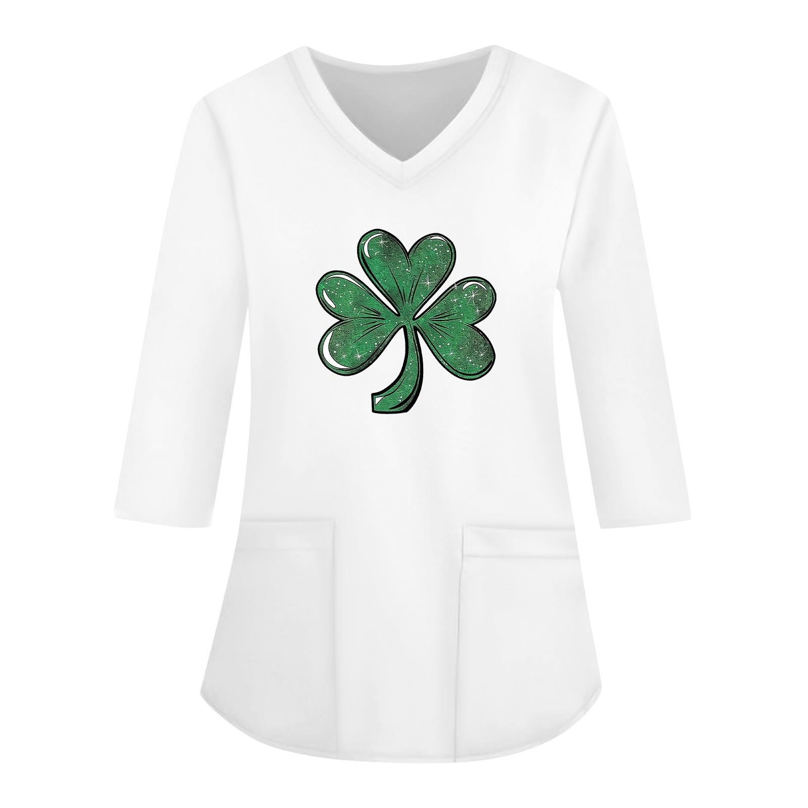 

Модная женская рабочая одежда с v-образным вырезом и рукавами 3/4, свободные топы с карманами и принтом L бежевый