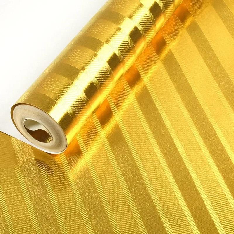 

Водонепроницаемые Роскошные Полосатые Обои Домашний Декор Современные Настенные Покрытия Рулон 9,5 м Дамаск Металлик Блеск Золотая Фольга Обои 53cmx9.5m