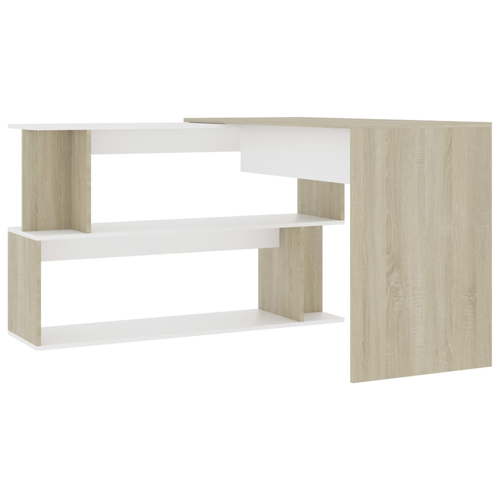 Corner Desk White & Sonoma Oak 200 x 50 x 76 cm Engineered Wood