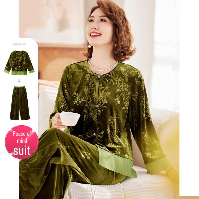 

Женский новый бархатный костюм в китайском стиле из двух частей XL