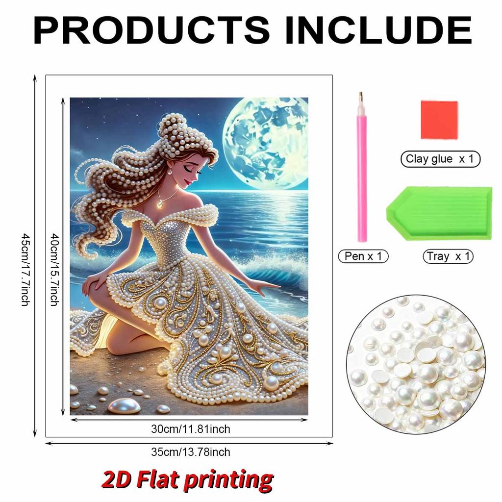 Ocean Princess Series Pearl Effect Frameless Art | Moonlit Sea & Shell Luxury Accents | Atmospheric Wall Art for Modern Home & Gallery