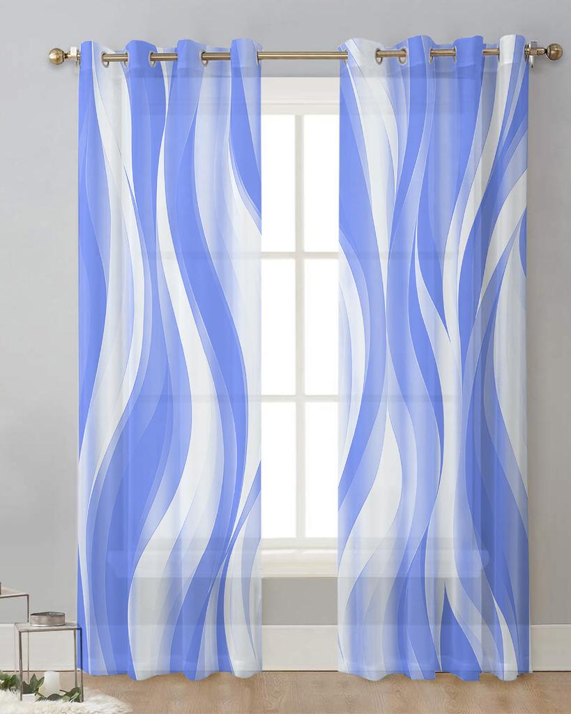 Dark Blue Ripples Lines Modern Tulle Curtains Living Room Voile Drapes Sheer Window Curtains Bedroom Accessories