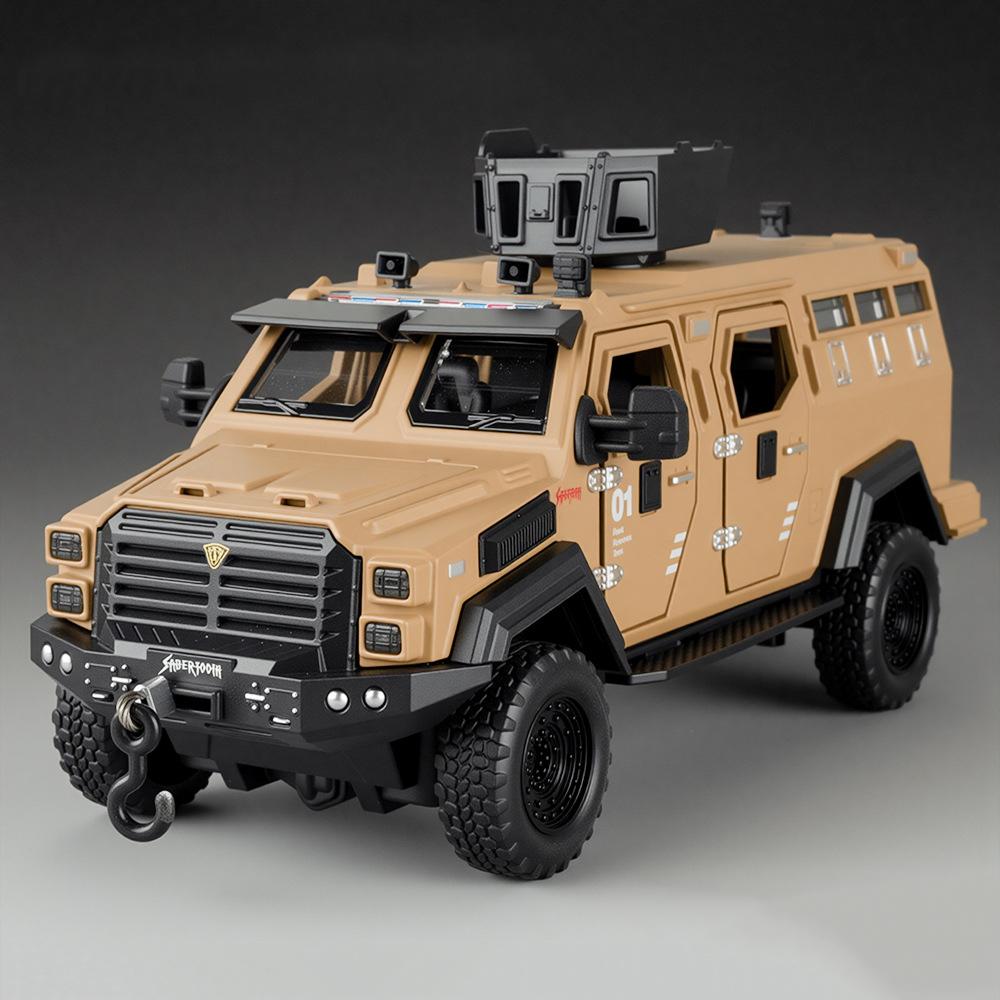 1:32 Legierung Säbelzahntiger Gepanzertes Modellspielzeug Diecast Metallauto Rückzieher Polizeiauto mit Licht Musik Fahrzeug für Kleinkinder Kinder Geschenke
