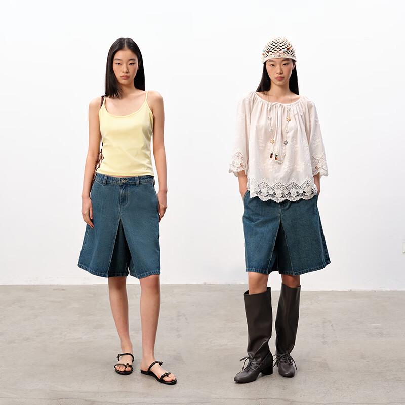 

GREEN BELT Loose A-Line High-Waist Denim Shorts S