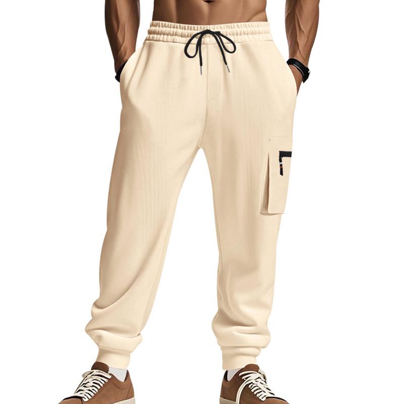 Men's trousers men's summer sports multi-pocket zip workwear elastic Slim drawstring casual sweatpants