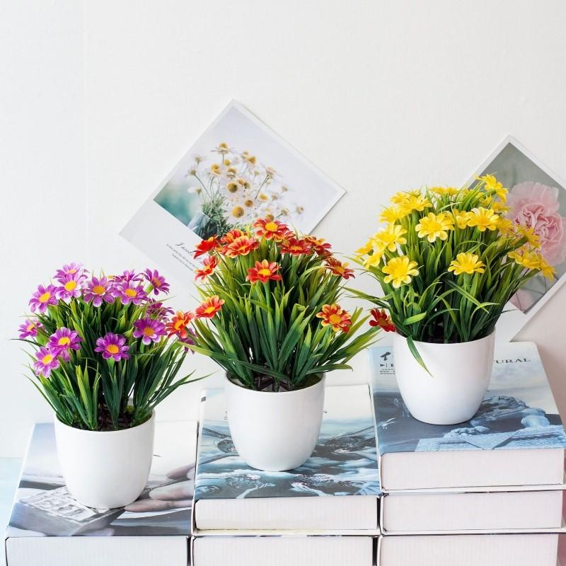 Newly Launched Spring Grass And Chrysanthemum Hot Selling Artificial Flowers Potted For Home Greenery Decoration With Pot