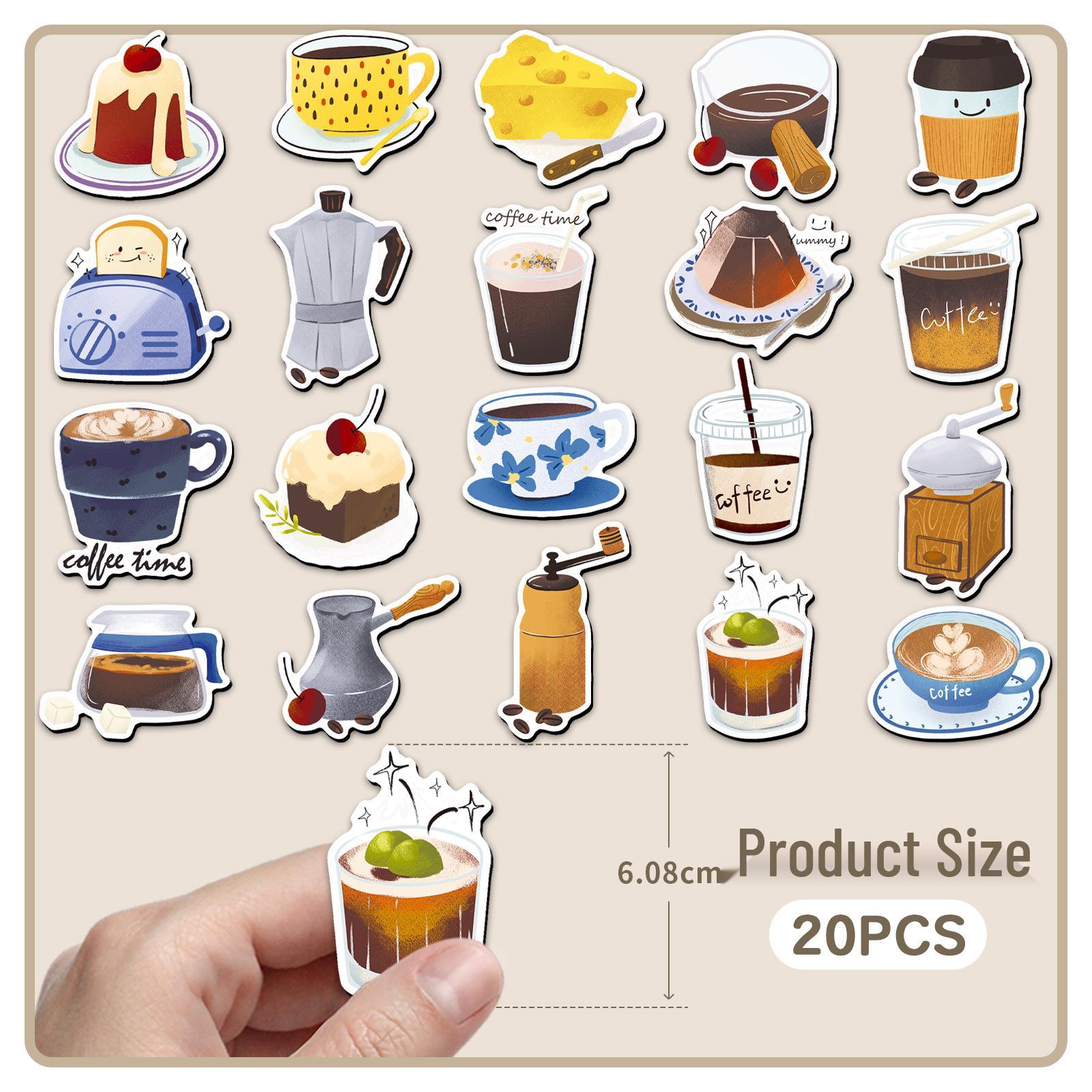 20 Coffee-Themed Soft Magnetic Fridge Stickers - Hand-Painted, Cartoon Drinks & Dessert Designs, Waterproof, Set of 20.