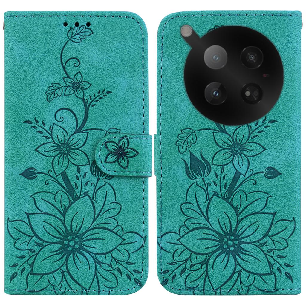 For Infinix Zero 40 4G Stand Case Lily Flower Imprint Leather Phone Cover with Wrist Strap