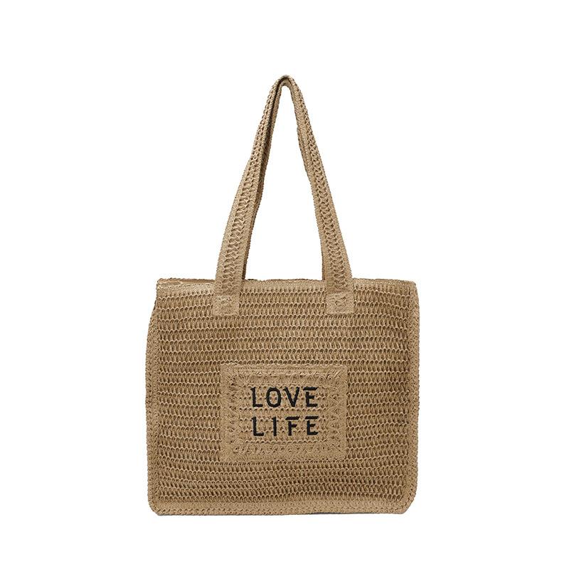 Stylish Woven Tote Bag for Women Embroidered Straw Handbag with Large Capacity and Casual Design хаки