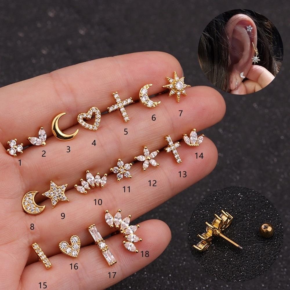 CZ Moon Tragus Earrings star cartilage studs star tragus earring conch earring CZ Moon Tragus Earrings star cartilage studs star tragus earring conch earring
