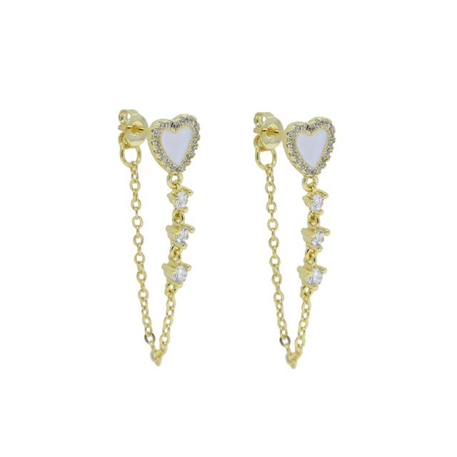 Cute Cubic Zirconia Cz Gold Plated Color Tassle Heart Enamel Earrings For Women Earring Fashion Jewelry