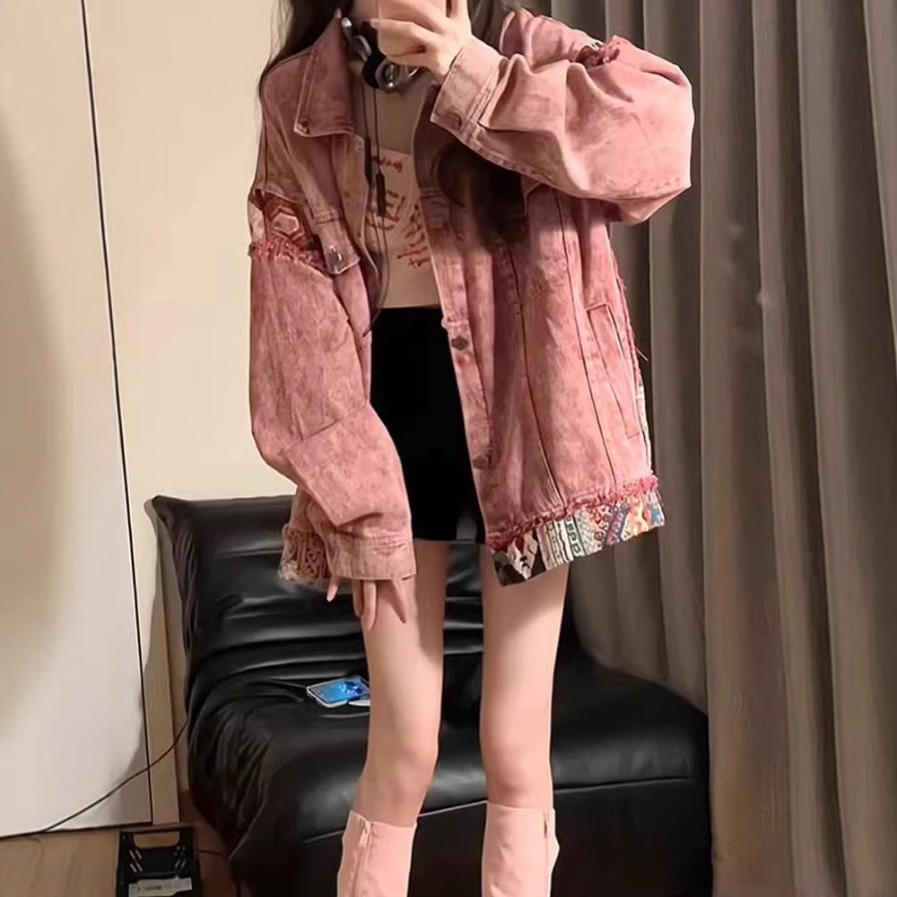 Damen Retro Patchwork Jeansjacke - Locker, Lässig, Vielseitiges Frühjahrs-/Herbst-Arbeitskleidung Top