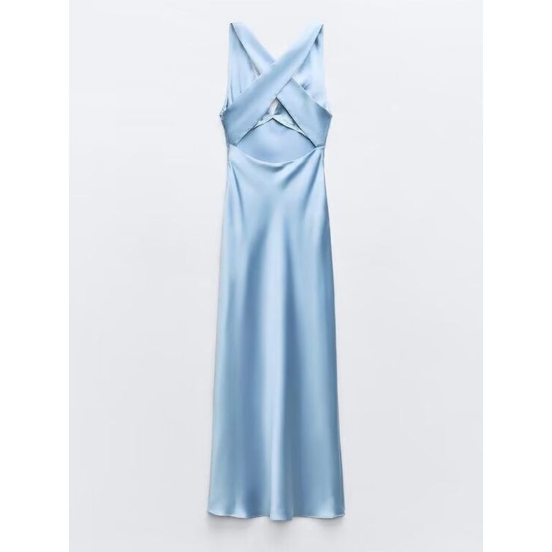 Za2024 Summer New Product Women's Clothes Fashion V Neck Sleeveless Waist-Tight Slim Looking Silk Satin Texture Dress 3272399