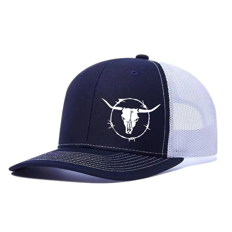 Unisex Printed Bull Mesh Baseball Cap Sun Protection Breathable Adjustable Hat Outdoor