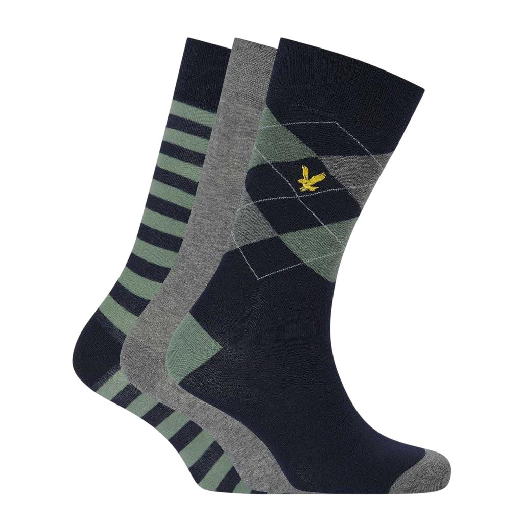 Lyle & Scott Mens Barwood Assorted Designs Ankle Socks (Pack of 3)