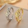 Adjustable Four-Leaf Clover Zircon Flower Ring - Luxurious Open Design