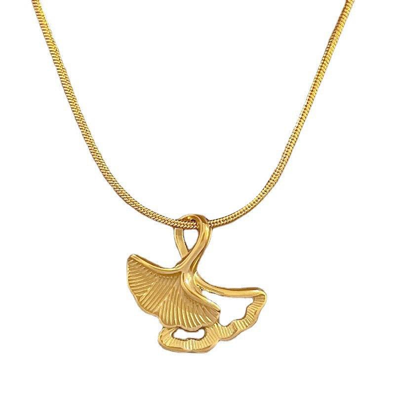 Titanium Steel Necklace Female Niche Design Simple Ginkgo Pendant Short Collarbone Chain Korean Version Cold Wind Neck