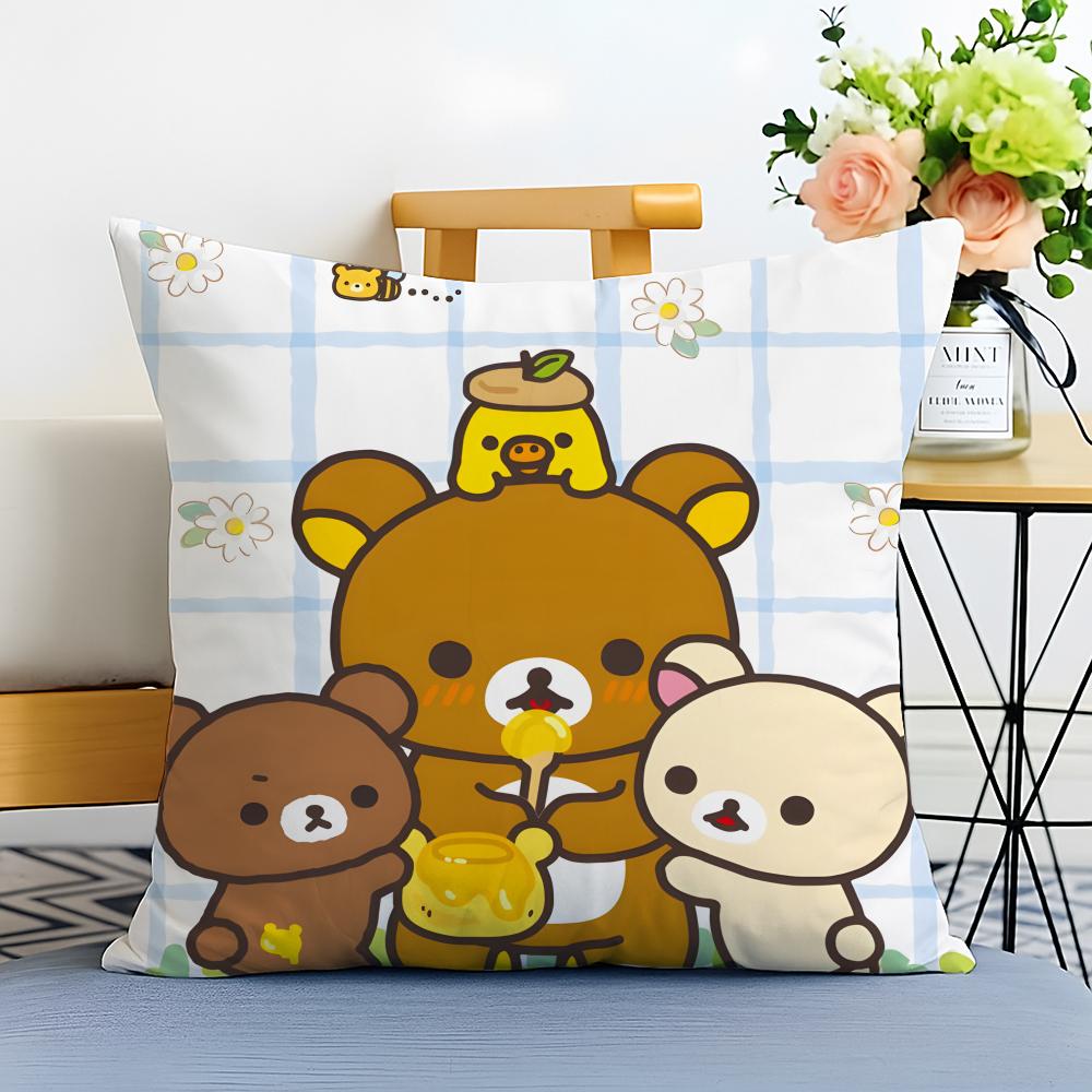 RRilakkuma Cushion Cover Washable Linen Pillowcase Soft  for Sofa Bed Cozy Home Room Decor