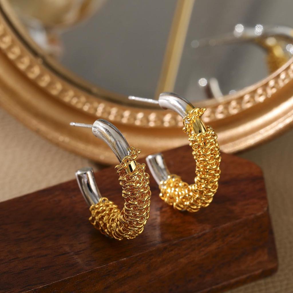 Two-Tone C-Shaped Ear Cuffs: Light Luxury S925 Sterling Silver Earrings