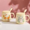 Keramiktasse mit Deckel und Löffel, hochwertig, niedliche Mädchen-Trinktasse für Zuhause/Büro als Geschenk