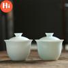 Hi Modern Jade Clay Shadow Green Kung Fu Gaiwan Ceramic Tea Bowl with Cover White Porcelain Office Teacup Drinkware