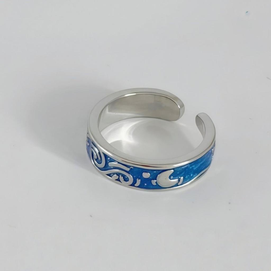 Korean Fashion Versatile Enamel Sea Blue Van Gogh Starry Night Ring