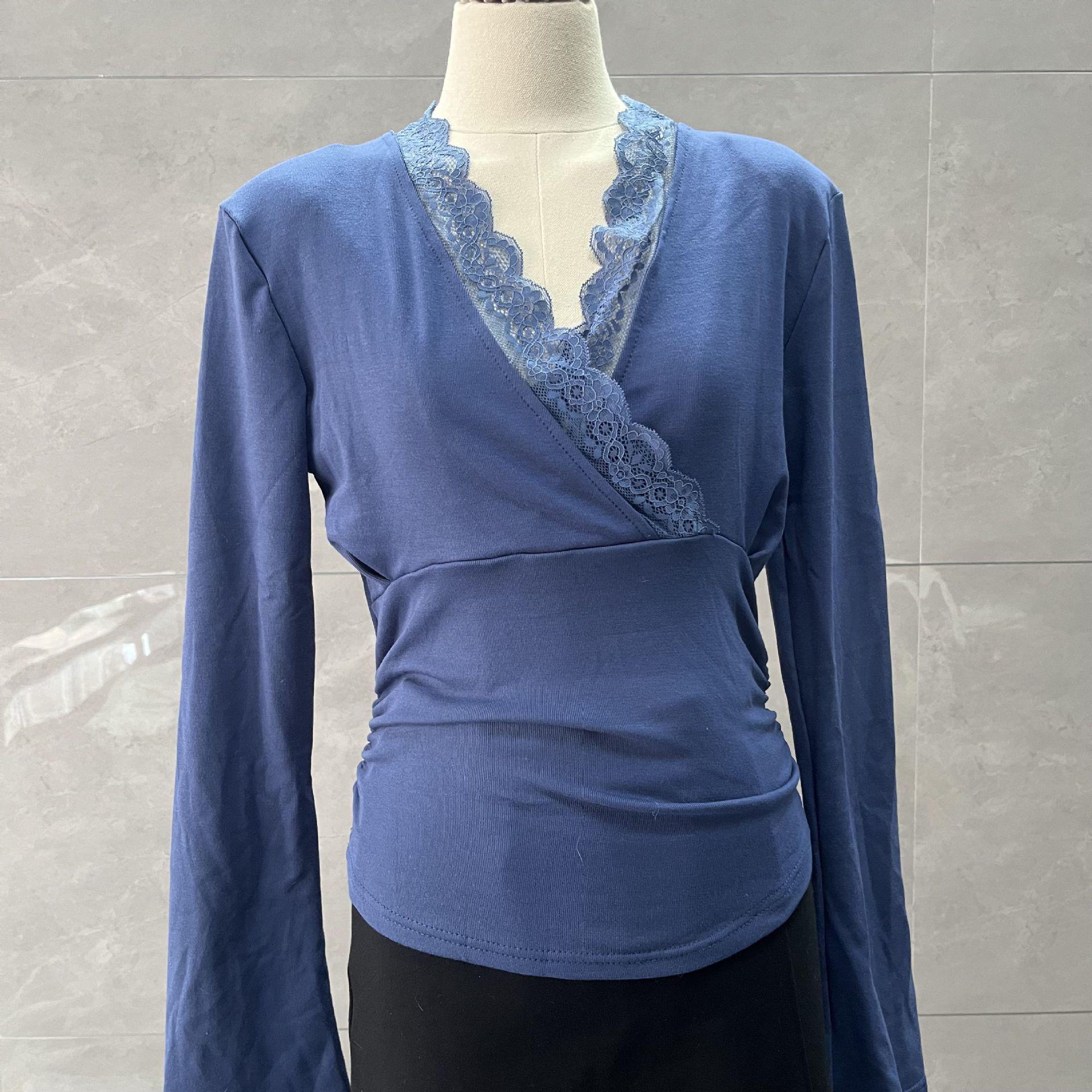 

Винтажный пикантный лоскутный топ с V-образным вырезом и длинными рукавами, облегающий фигуру, для женщин S (85-95 cm)