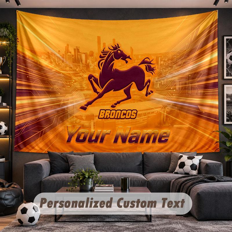 Wall Hanging Tapestry Custom NameBrisbane Broncos Pattern Personalized Printed Fabric Wall Decor