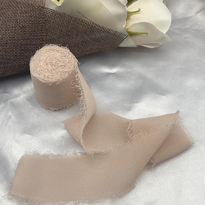 

cintas decorativas para costura Chiffon Silk Ribbon Flowers Wedding Lace For Ties Handmade Ripped Flower Bouquet Wrap Decoration 5 Meters