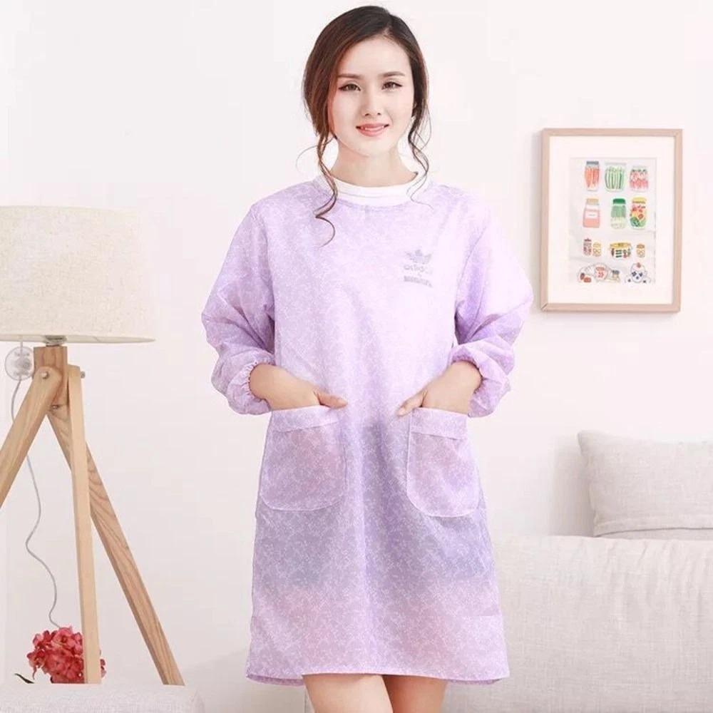 Durable Long-Sleeved Kitchen Apron Oil-proof Waterproof Adult Smock Lightweight Washable Catering Waiter Work Overalls