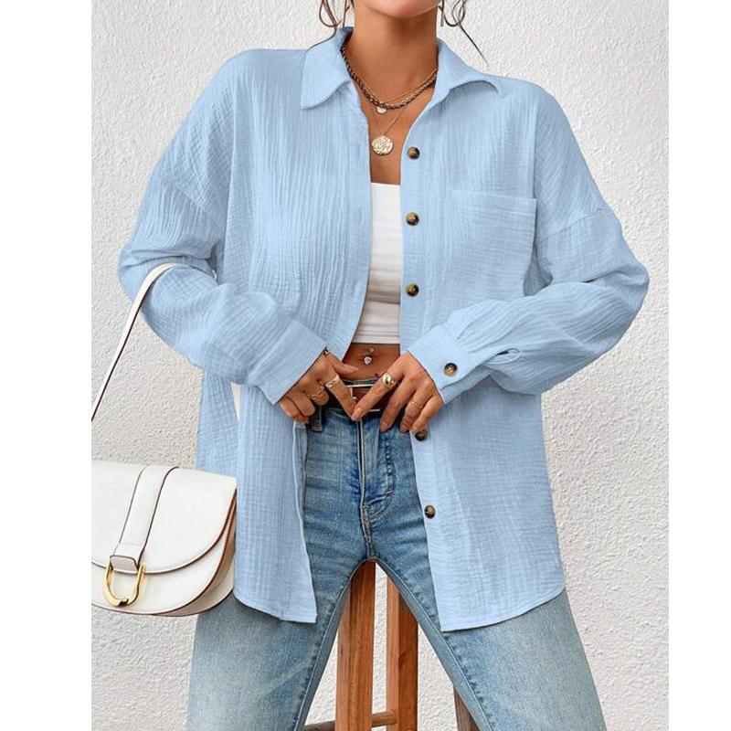 Camicie da Donna in Garza di Cotone Mussola Top Casual con Collo a Revers Manica Lunga Bluse Eleganti da Ufficio per Donne Blusas