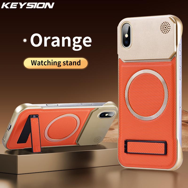 

KEYSION Роскошный Магнитный Чехол из ПУ Кожи для Ароматерапии для iPhone X XS Max Жесткий ПК Подставка Безрамочная Задняя Крышка for iPhone XS Max оранжевый