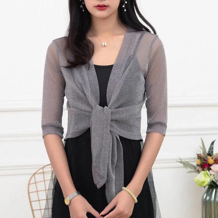 Bright Breathable Loose Casual Clothing Fit Shawl Half Sleeve Silk Lace Protection Summer Thin Women's