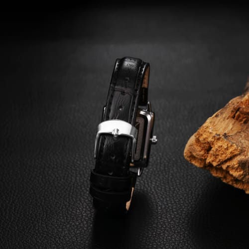 Women's Square Watch with Leather Strap: Couple's Watch with Roman Numerals, Date Display, Analog Quartz Movement, Waterproof Watch with Easy-to-Read