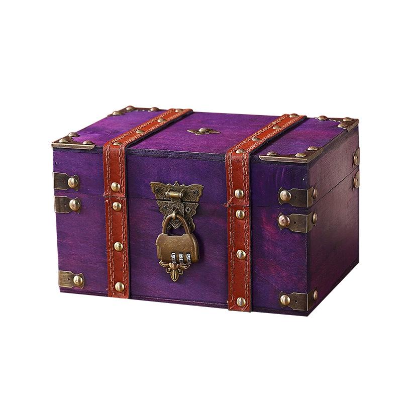 Retro Wooden Desktop Storage Box with Lockable Password - Treasure Chest Photography Prop