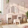 Kids Dressing Table, Kids Vanity Table and Chair Set with Tri-Folding Mirror, 2 Drawers, 2 Cabinets for Girls 3+, Pink