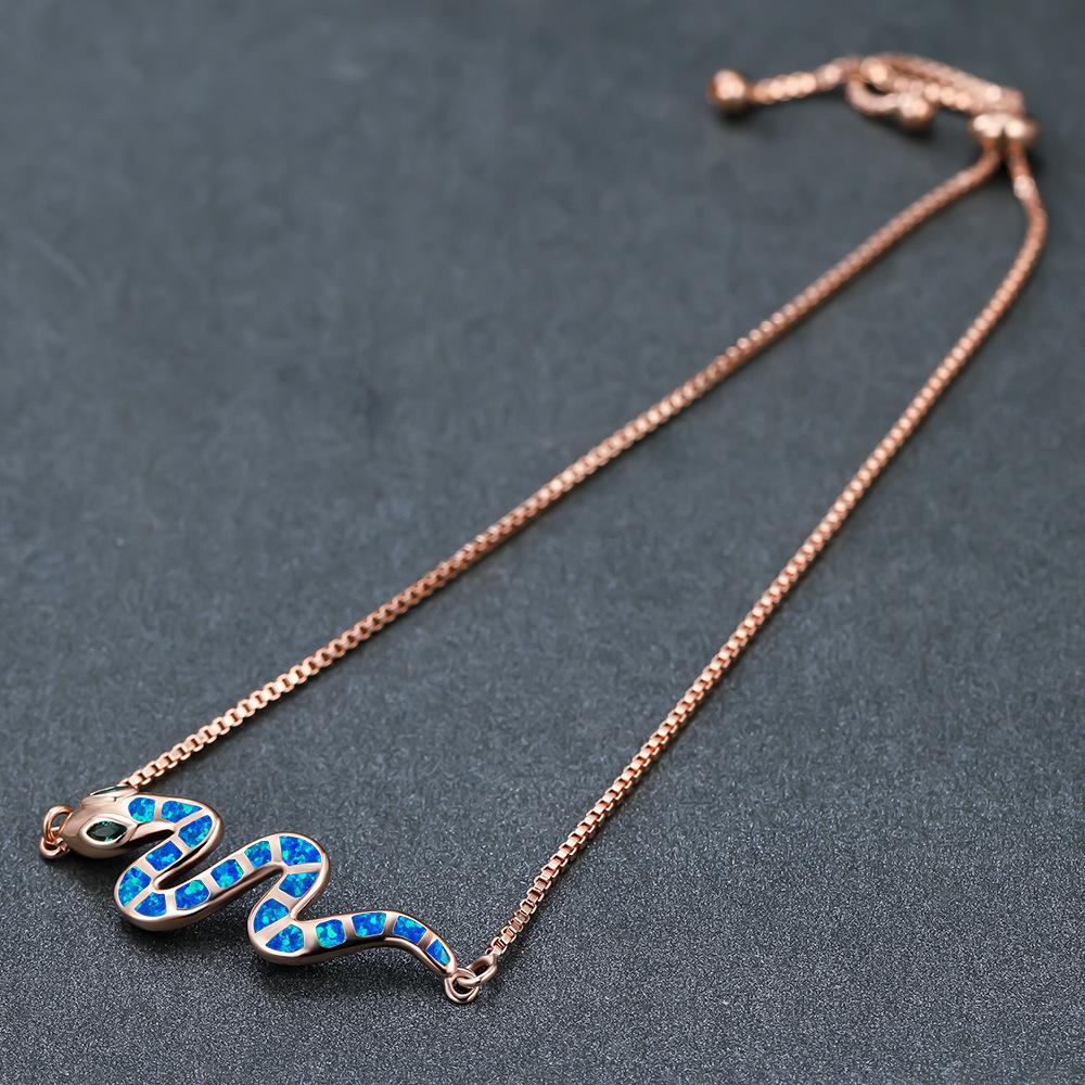 Rose Gold Blue White Green Eyed Snake Drawstring Womens Versatile Bracelet