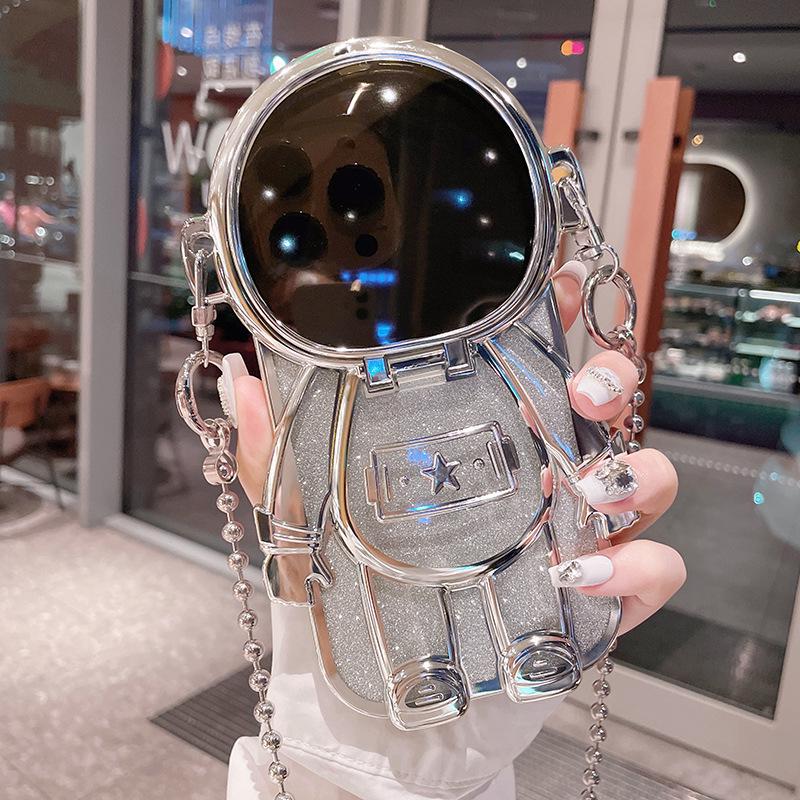 

3D Astronaut Crossbody Phone Case for iPhone 13/14/15/16 Pro Max - Full Coverage Female Model iPhone 12 Pro Max