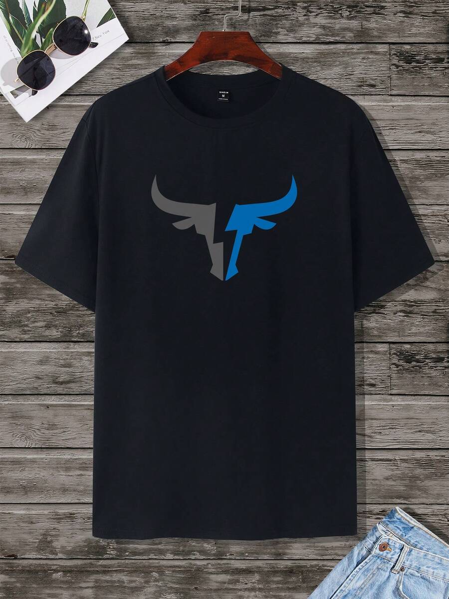 

Manfinity LEGND unisex bull print casual short-sleeved T-shirt, perfect for going out. XL
