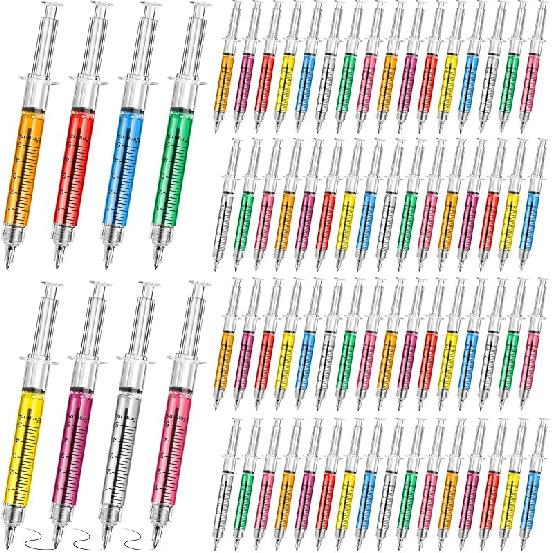 Estune 100 Pcs Syringe Retractable Nurse Pens Novelty Fun Multi Colors Medical Blood Ballpoint Pens Gifts for Nursing Student School Supplies